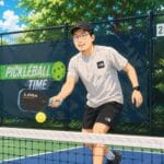 插畫呈現普羅診所廖偉成醫師在匹克球場上正手回擊
