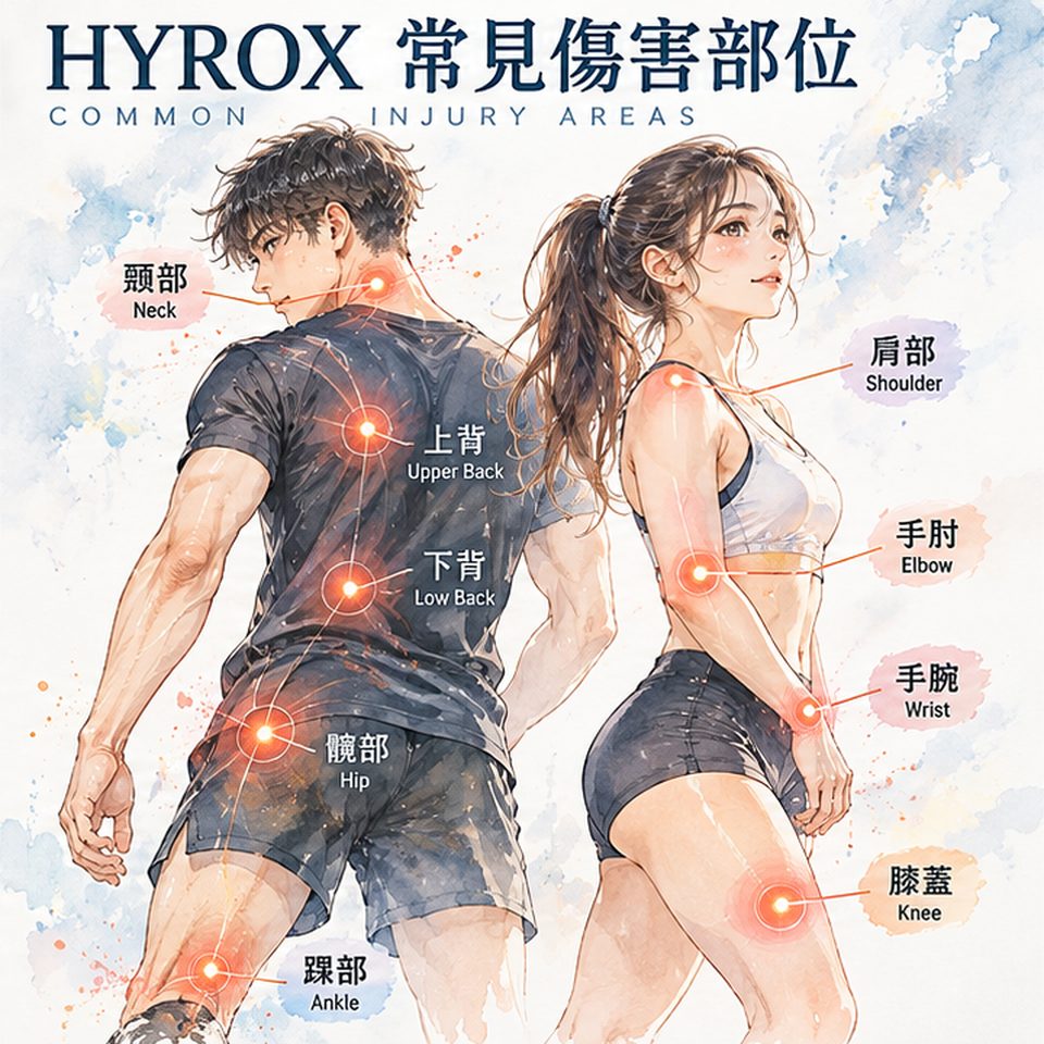 兩位訓練者的身體線條圖，以紅點標出頸、肩、上背、下背、手肘、手腕、髖、膝與踝